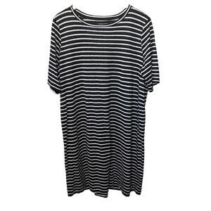 Eileen Fisher Dress Organic Linen Black White Striped Beachy Coastal Vacation XL